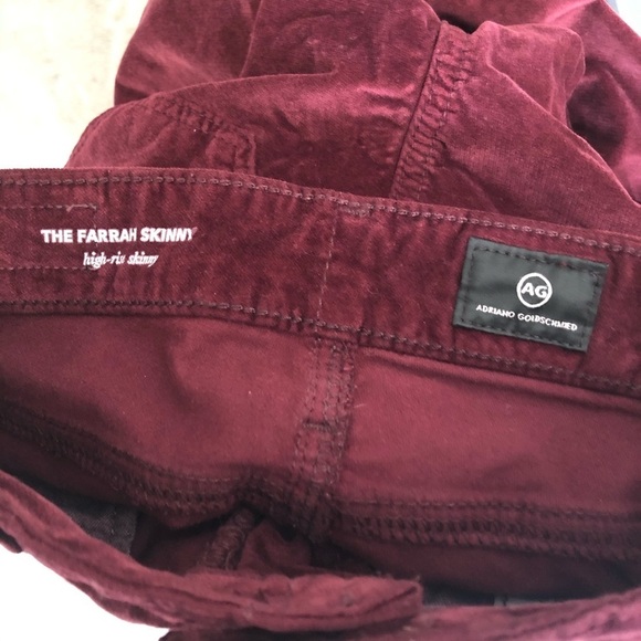 AG Adriano Goldschmied The Farrah High Rise Skinny Red Velvet Jeans EUC Size 24 - Picture 8 of 9